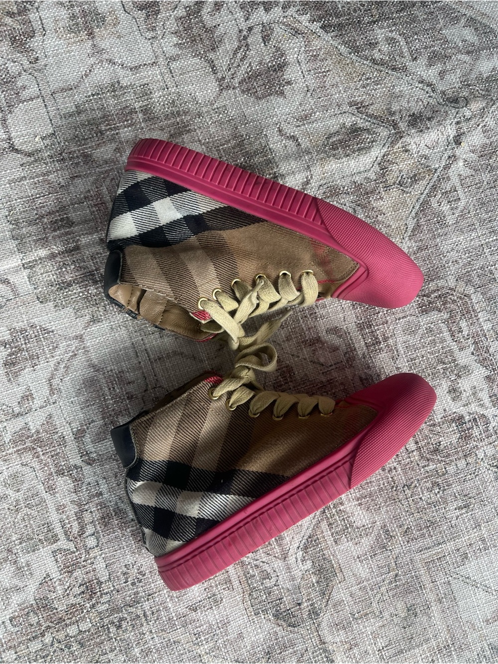 Burberry Kids Plaid High-Top Sneakers Pink & Tan